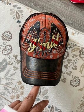 Ed Hardy Orange and Black Trucker Hat with Embroidered Wings